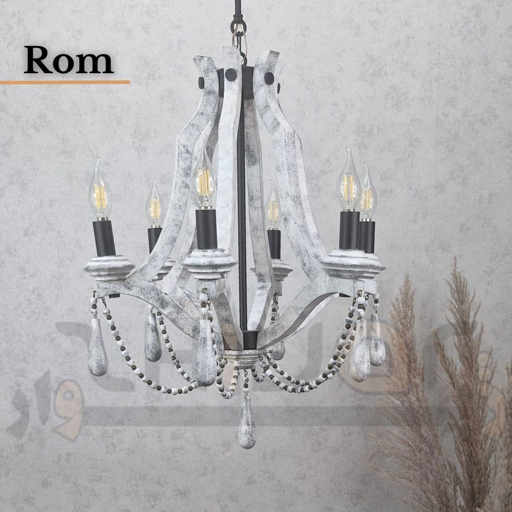 لوستر چوبی نئوکلاسیک 6 شعله رم ژیوار