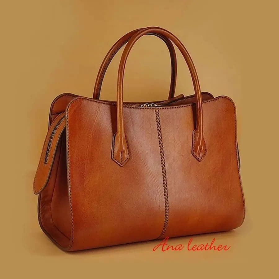 کیف دستی زنانه چرم طبیعی دست دوز کد NA-478