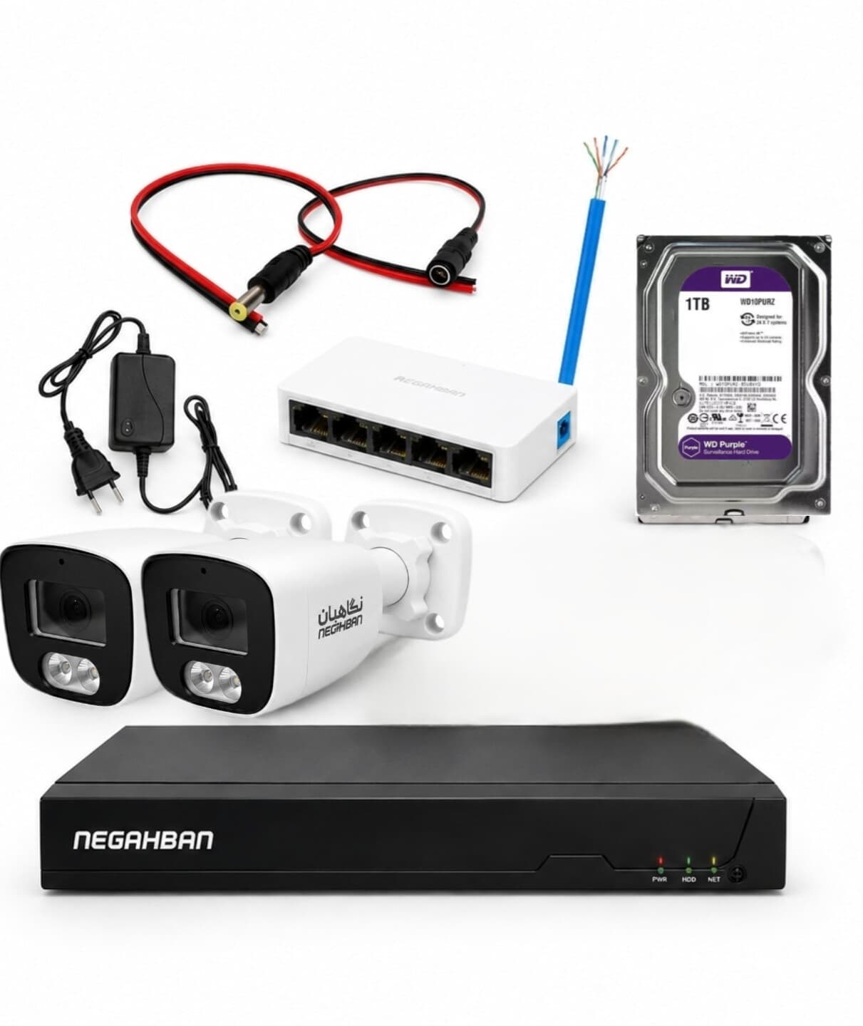 پکیج 2 عددی دوربین مداربسته BN-904-CH42 IP با هارد 1 ترابایت حرفه ای و هوشمند،تمام رنگی،ضد آب