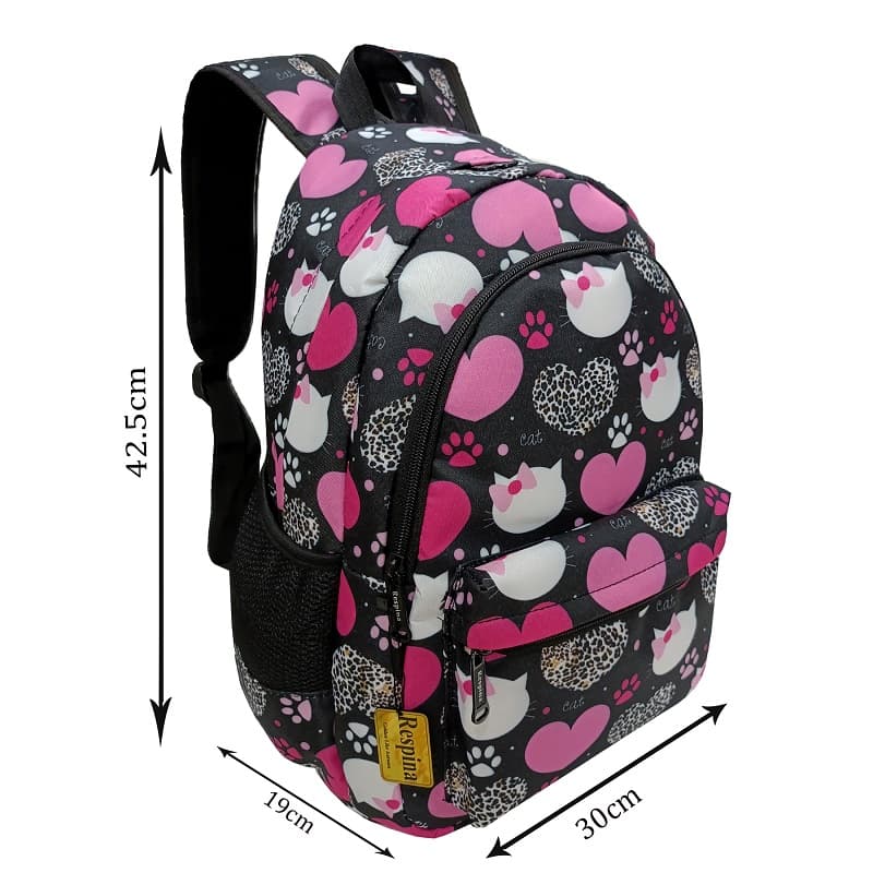 کیف مدرسه دخترانه مدل قلب و گربه heart cat با جامدادی — تصویر ۵