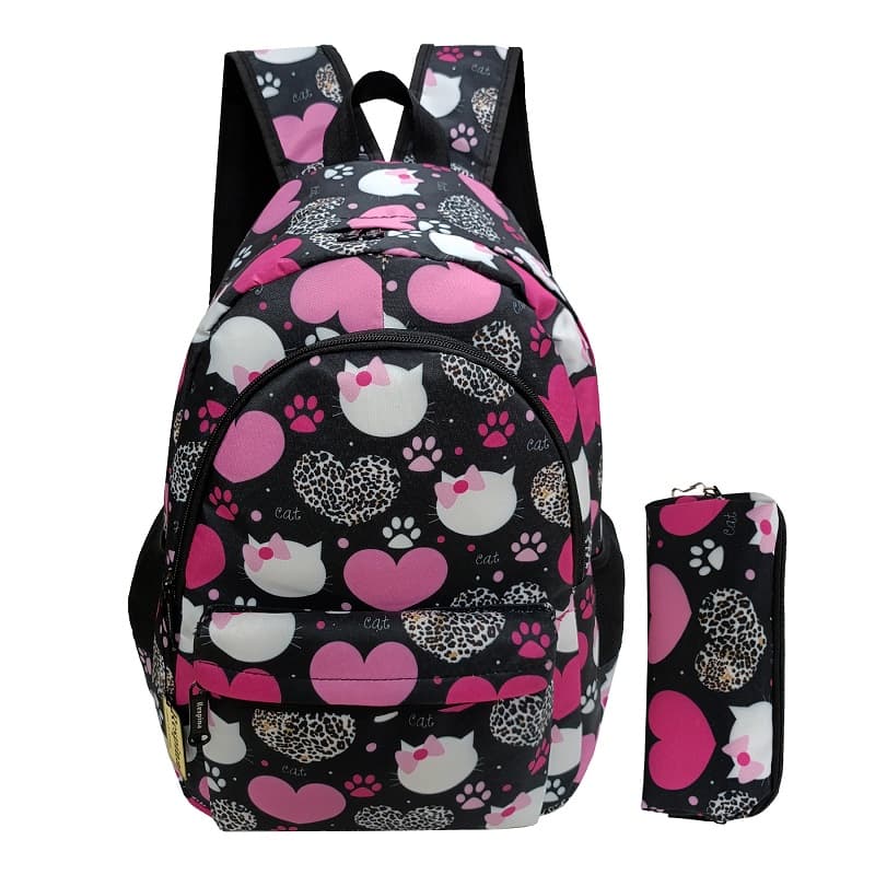 کیف مدرسه دخترانه مدل قلب و گربه heart cat با جامدادی
