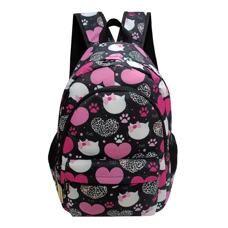 کیف مدرسه دخترانه مدل قلب و گربه heart cat با جامدادی — تصویر ۲