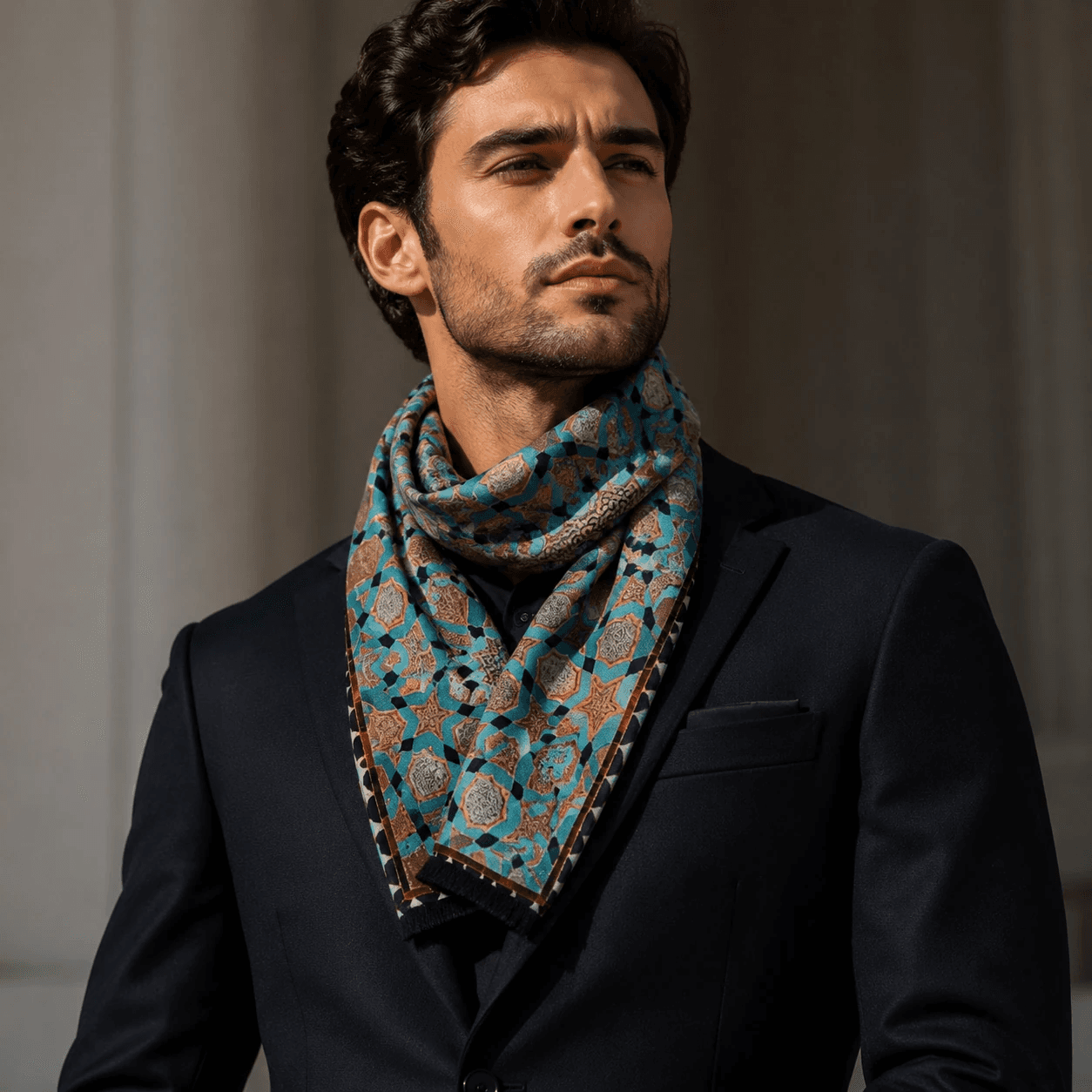 شال گردن مردانه زمینه سبز فیروزه ای