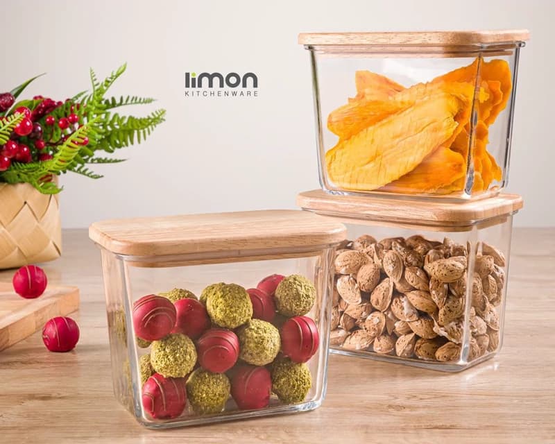 ظرف شیشه ای 920 میلی لیتر در چوبی لیمون 2188 — تصویر ۳