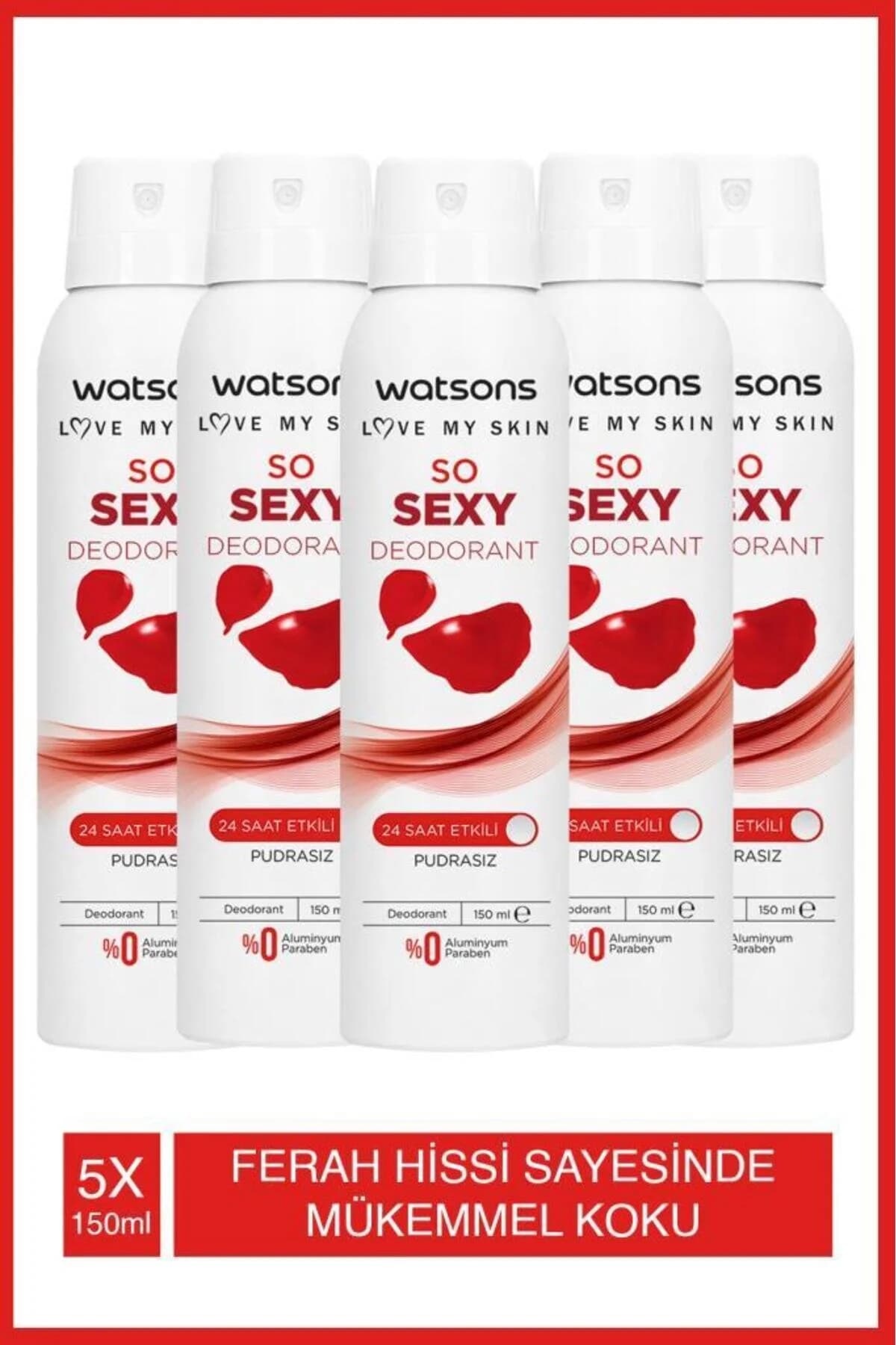 اسپری دئودورانت واتسونز Watsons So Sexy بدون پودر، بسته ۵ عددی ۱۵۰ میلی‌لیتری زنانه