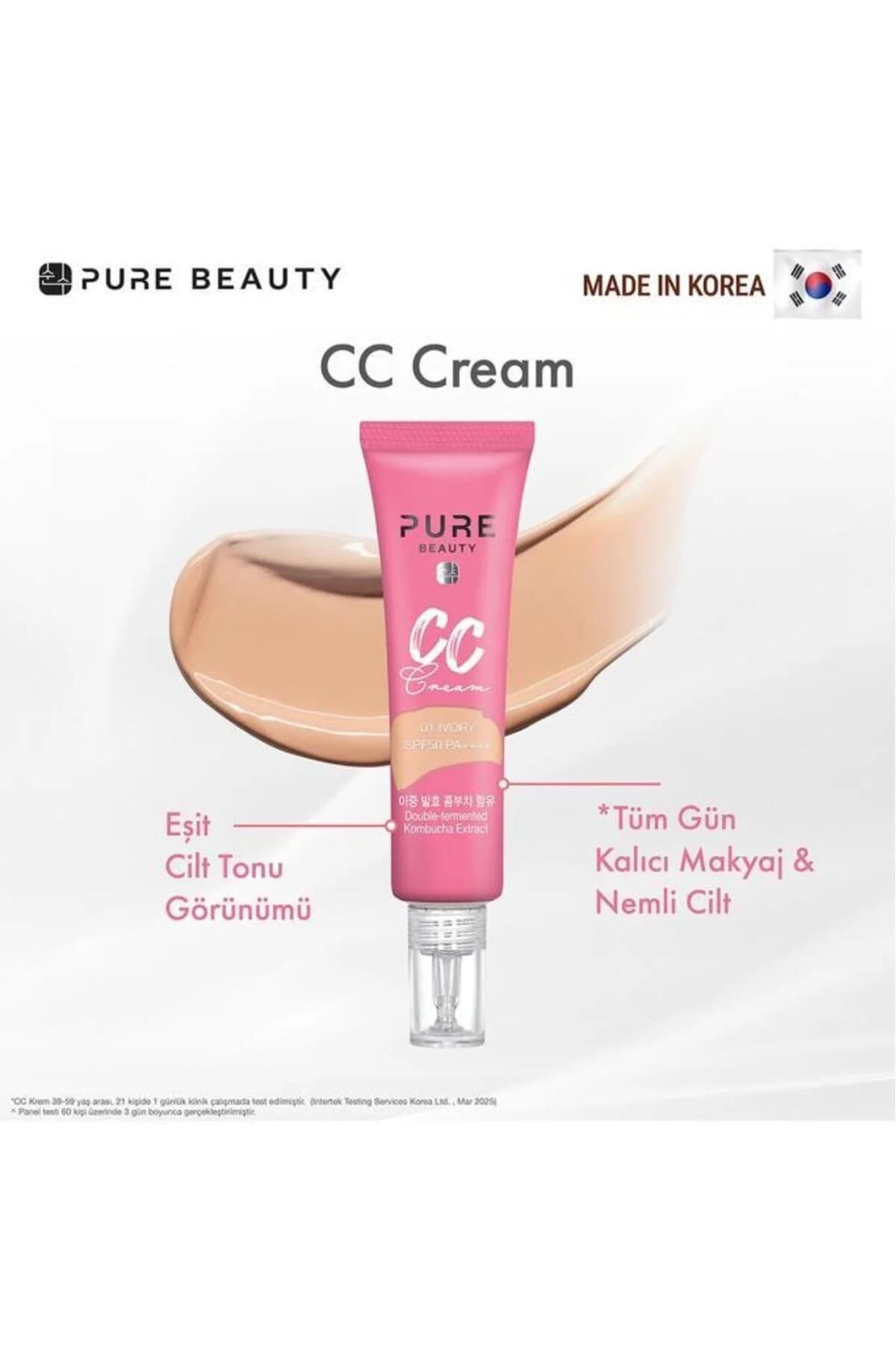 کرم سی‌سی پیور بیوتی PURE BEAUTY SPF50 PA++++ رنگ آیوری 30 میلی‌لیتر بژ