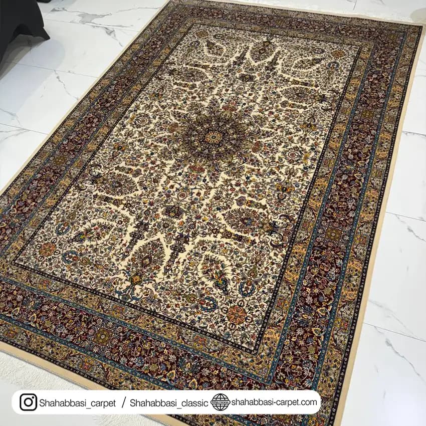 فرش ابریشم کد 89 کرم — تصویر ۲