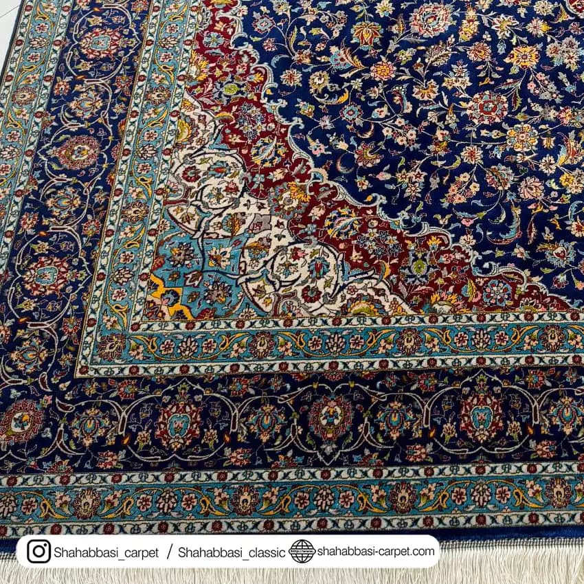 فرش ابریشم کد 86 سرمه ای — تصویر ۵