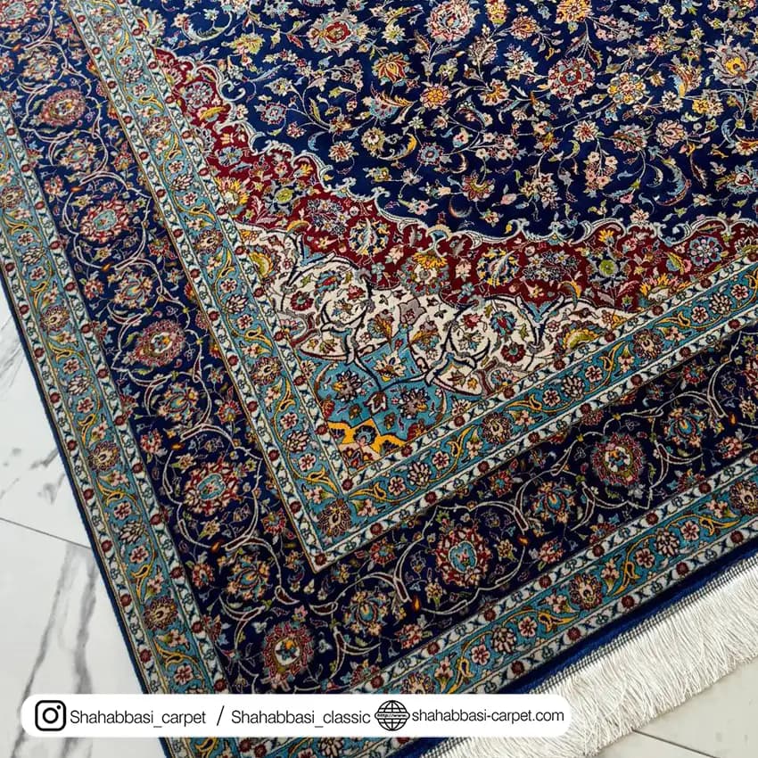 فرش ابریشم کد 86 سرمه ای — تصویر ۳