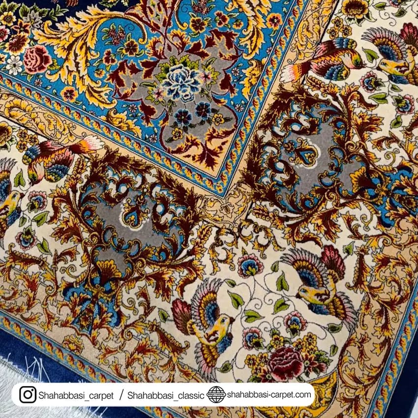 فرش ابریشم کد 84 سرمه ای — تصویر ۵
