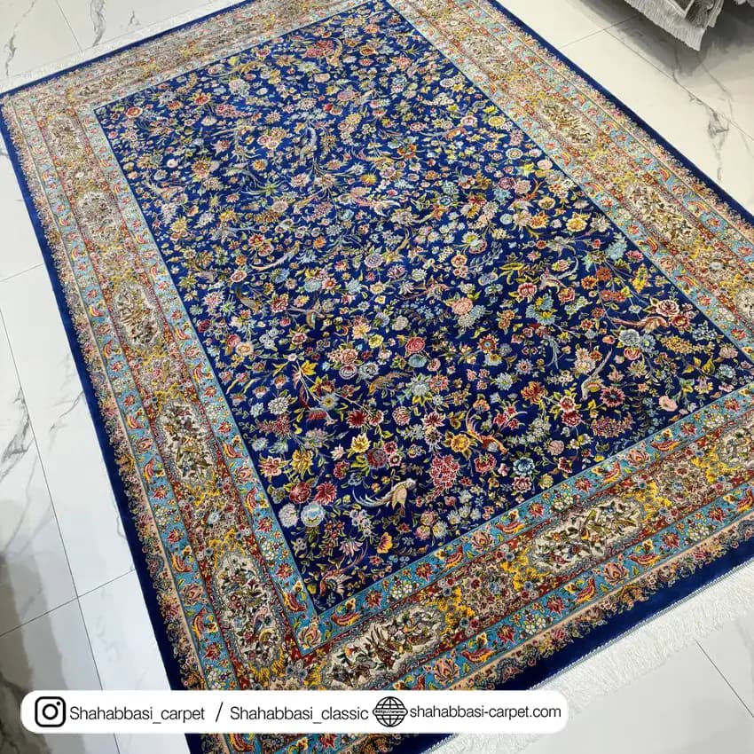 فرش ابریشم کد 82 سرمه ای — تصویر ۵