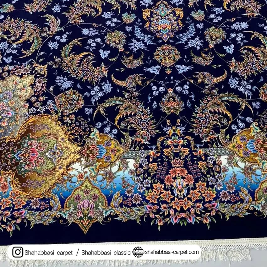 فرش ماشینی آفرینش کد 1500218 سرمه ای — تصویر ۳