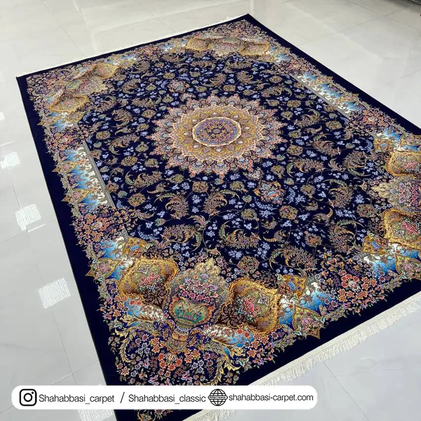 فرش ماشینی آفرینش کد 1500218 سرمه ای — تصویر ۲