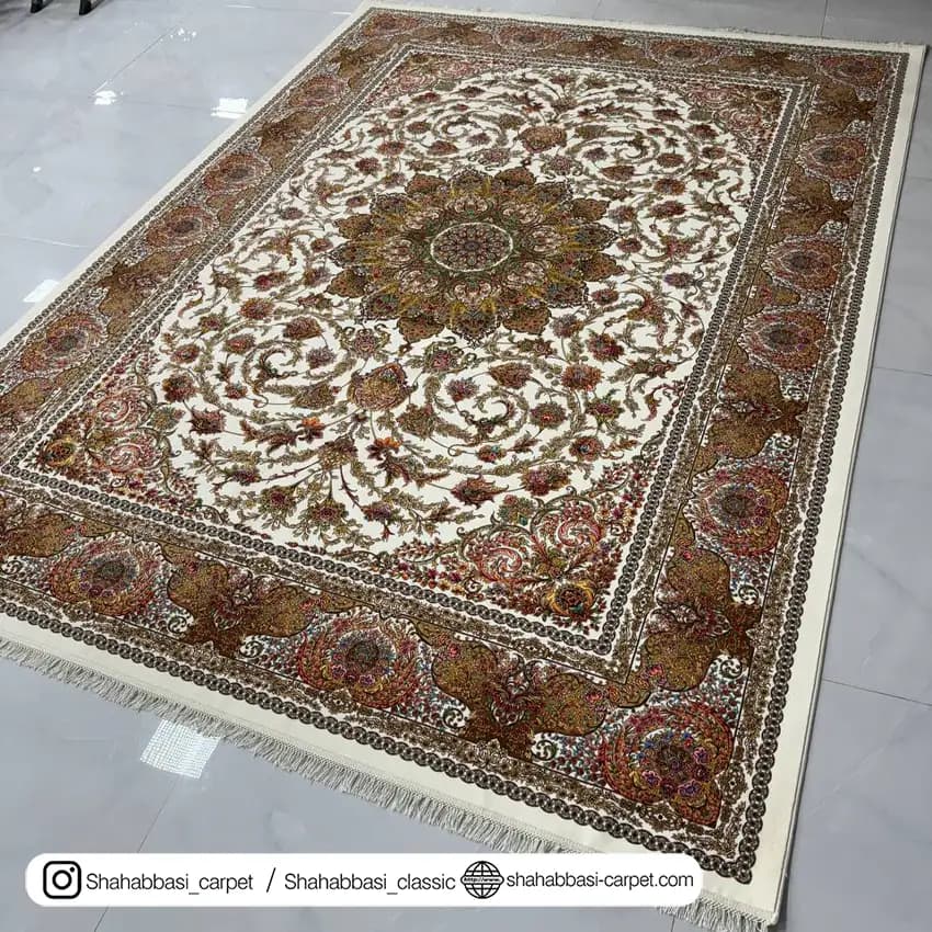 فرش ماشینی آفرینش کد 1500217 کرم — تصویر ۲