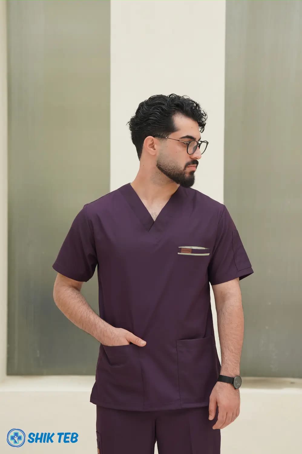 ست اسکراب جراحی یقه ۷ رنگ بادمجونی unisex