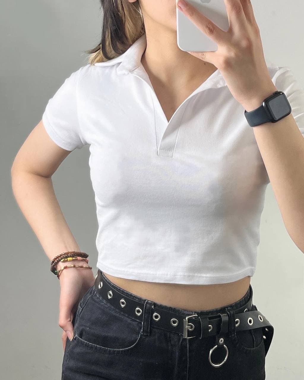 کراپ تی شرت یقه دار - شومیزا — تصویر ۳