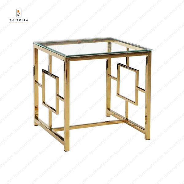 میز عسلی استیل طلایی مدل پنجره ای