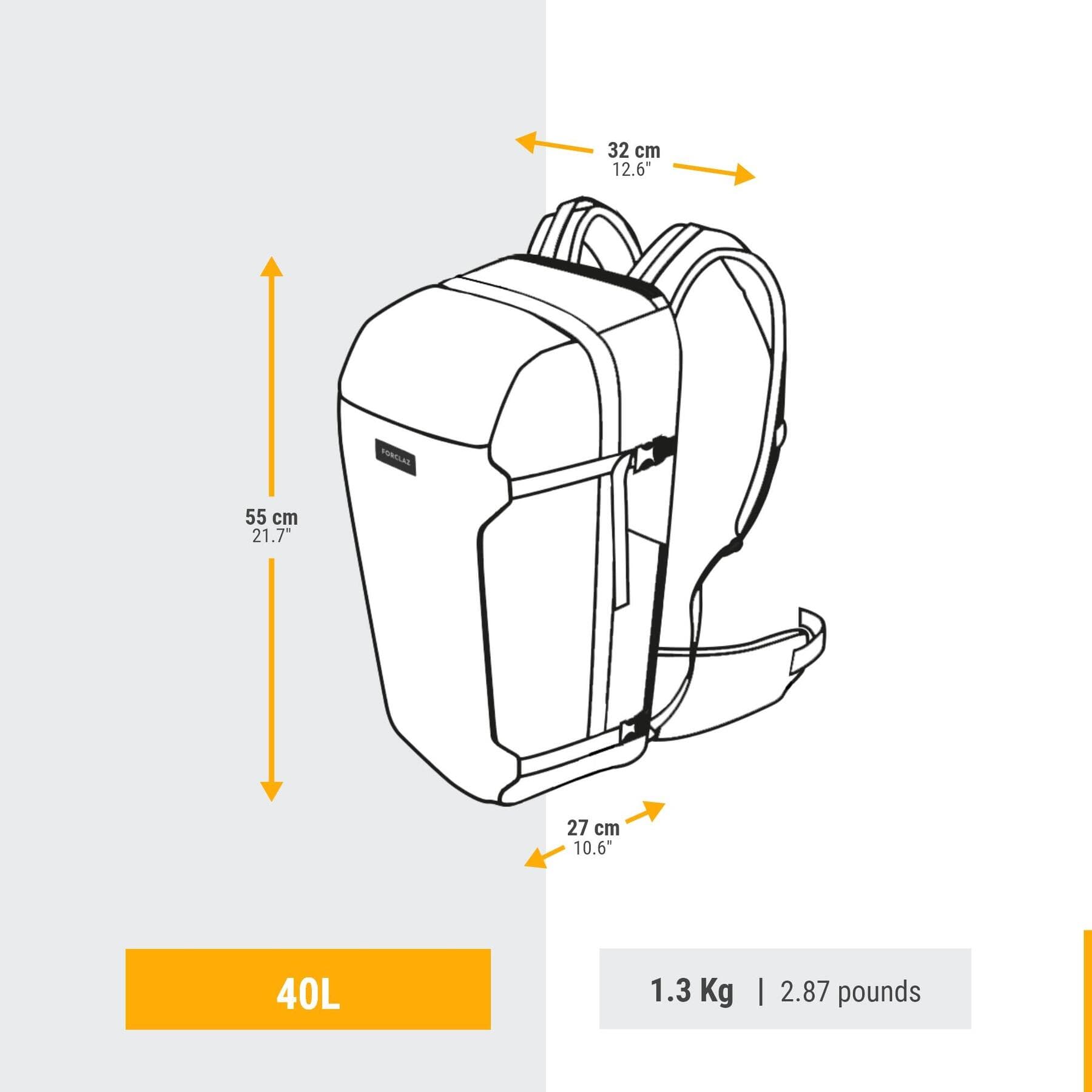 کوله پشتی فورکلاز مسافرتی 40 لیتری Forclaz Outdoor Backpack – 40 L – Orange – Travel 500 Organizer — تصویر ۷
