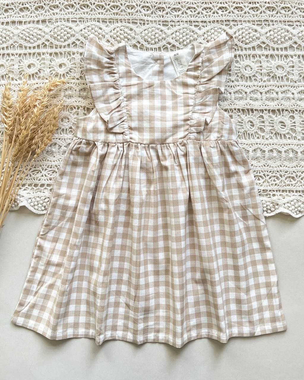 پیراهن نخی کرم سفید طرح چهارخونه h&m