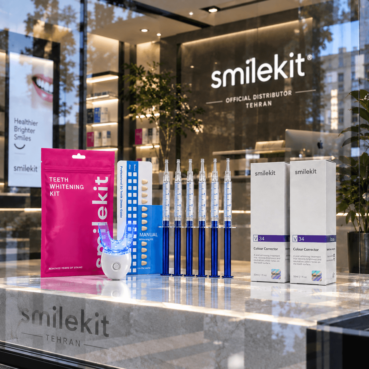 پک سفیدکننده دندان SmileKit Plus | خمیر دندان V34 (۲عدد) + کیت بلیچینگ حرفه‌ای(۶ سرنگ)
