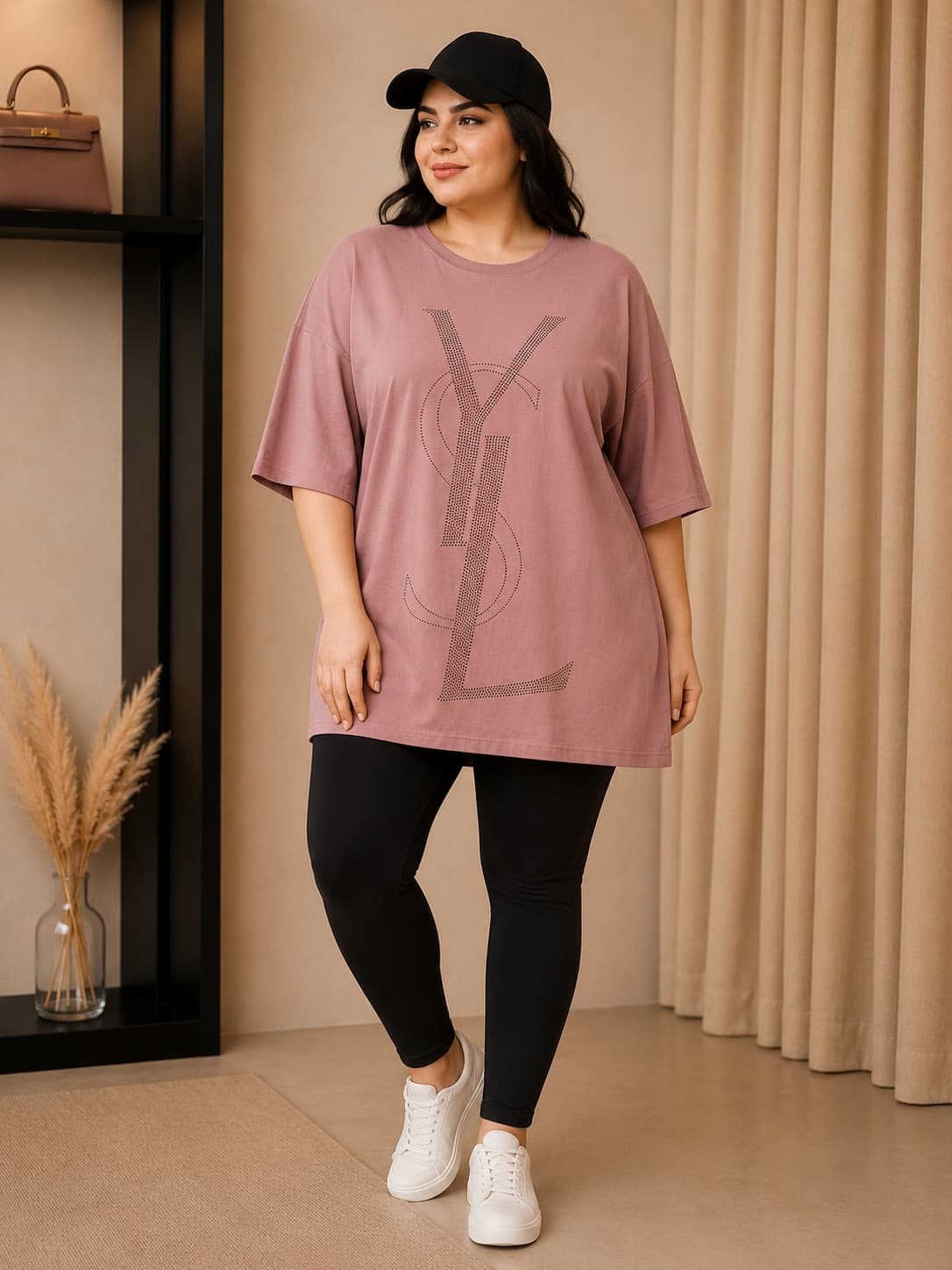 تیشرت زنانه سایز بزرگ نگین دار