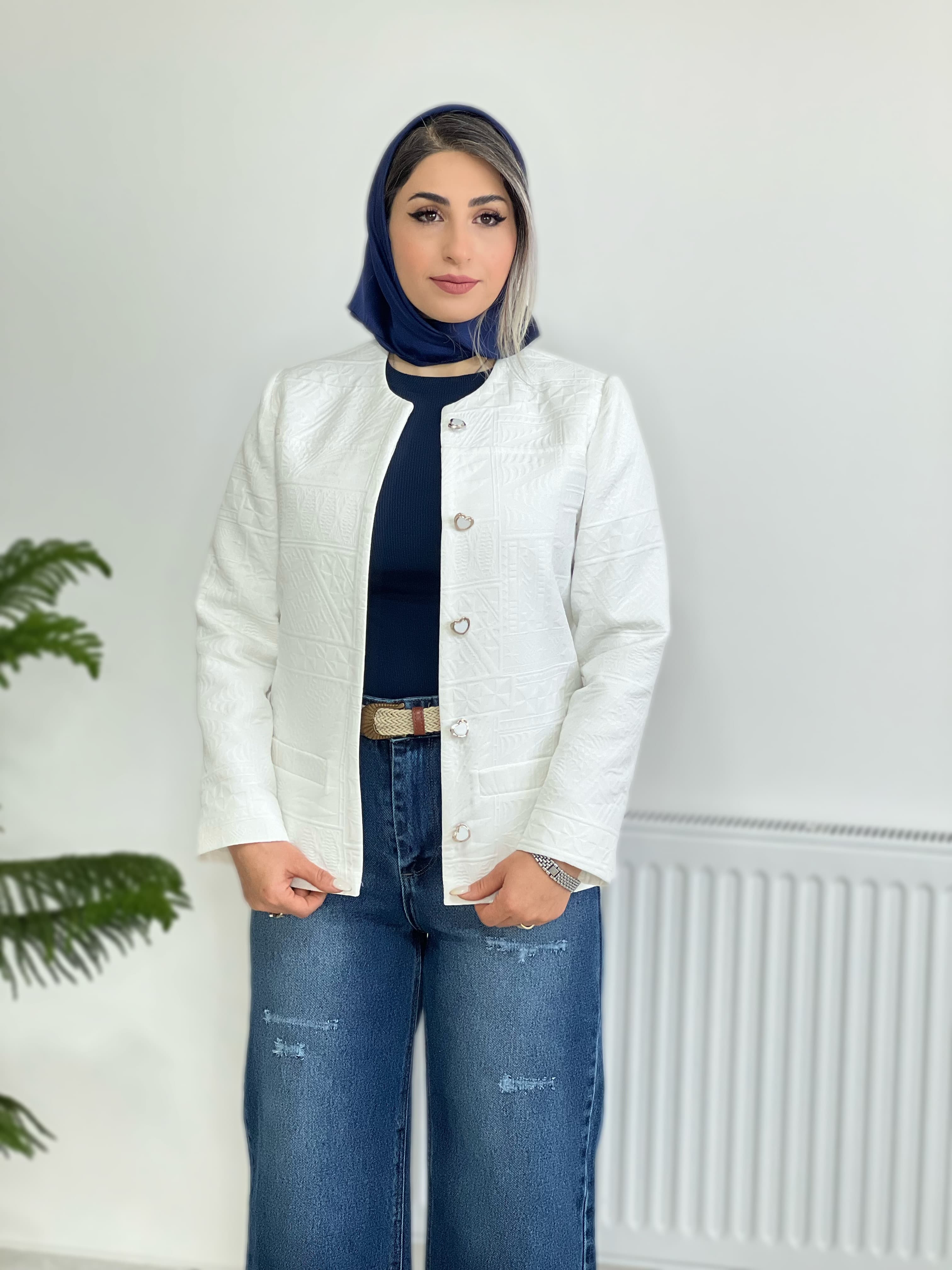 کت‌زنانه‌ژاکارد برجسته سفید