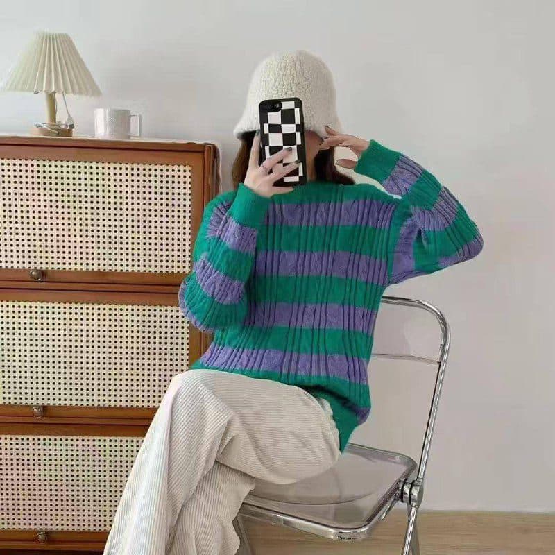 شومیز بافت راه راه فشن — تصویر ۴