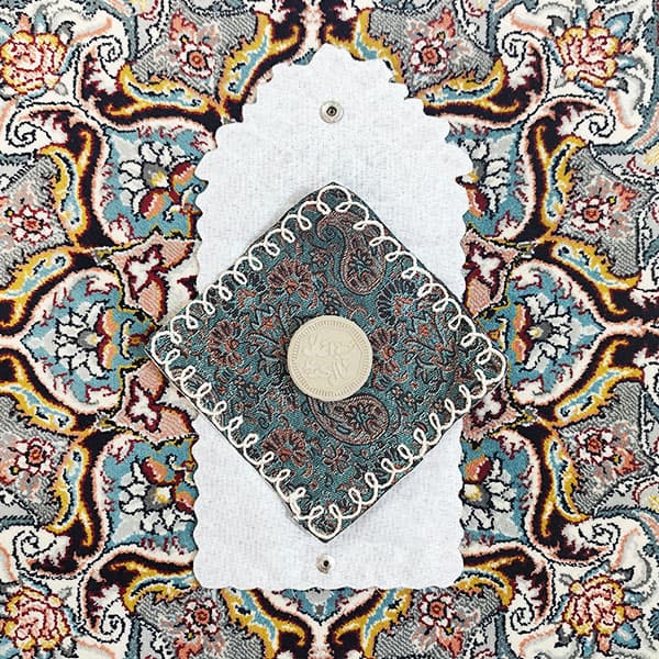 جانماز جیبی ترمه سبز دکمه‌دار | خرید جانماز مسافرتی جای مهر و تسبیح 15×30