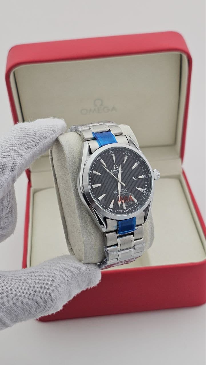 ساعت امگا مردانه مدل سیمستر استیل صفحه مشکی OMEGA SEAMASTER