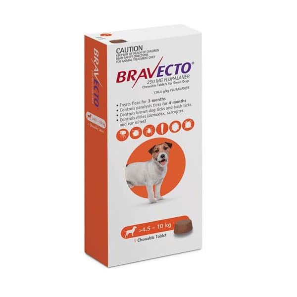 قرص براوکتو ضد کک و کنه سگ نژاد کوچک 10 تا 4.5 کیلوگرم Bravecto