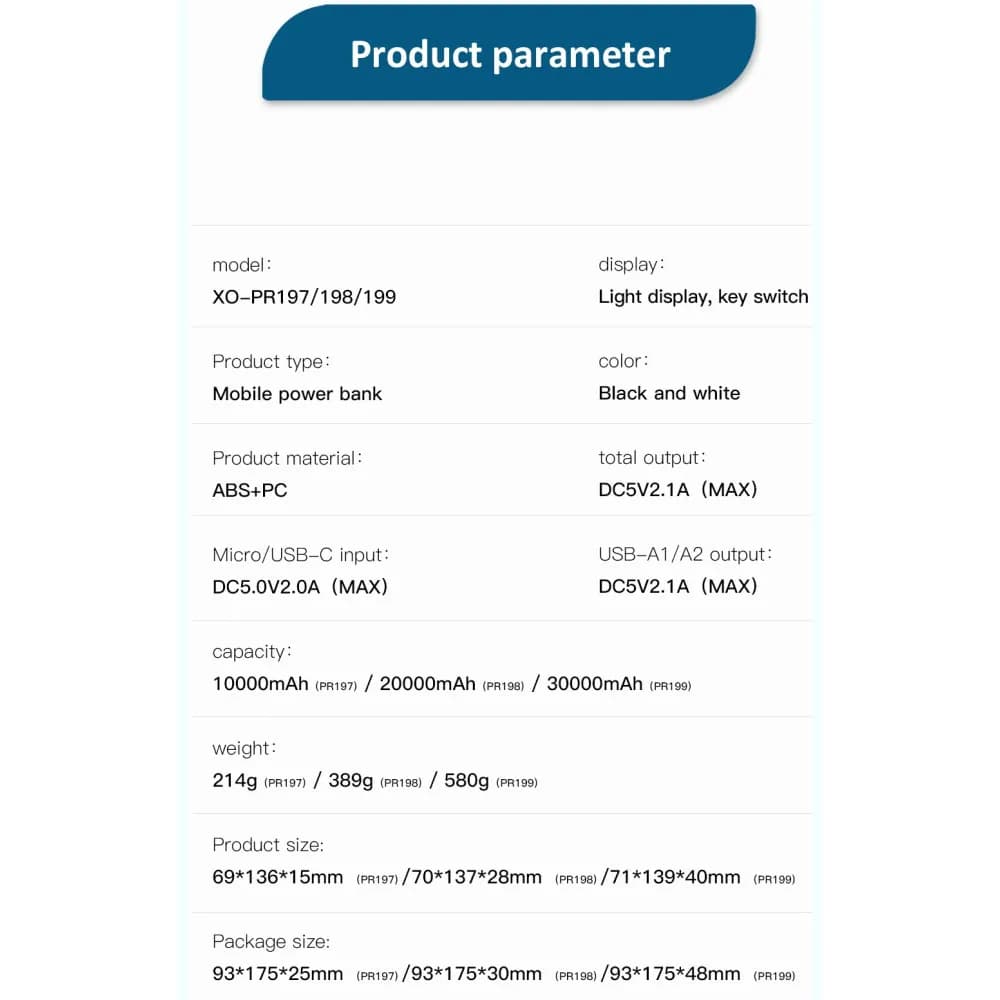 پاوربانک ۱۰۰۰۰ میلی آمپر ساعت ایکس او مدل XO PR197 — تصویر ۵