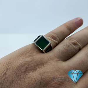انگشتر نقره مردانه طرح تُرک مخراج کاری عقیق سبز کد 1188 — تصویر ۲