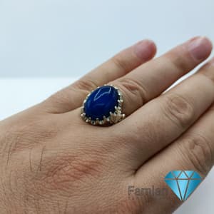 انگشتر نقره مردانه عقیق آبی کد 1037 — تصویر ۲