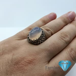 انگشتر نقره مردانه عقیق یمنی سوسنی کد 1052 — تصویر ۲