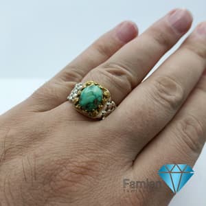 انگشتر نقره مردانه تاج برنجی رولکسی فیروزه نیشابور کد 1063 — تصویر ۲