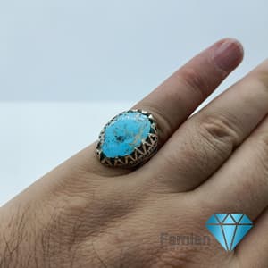 انگشتر نقره مردانه فیروزه نیشابور کد 1096 — تصویر ۲