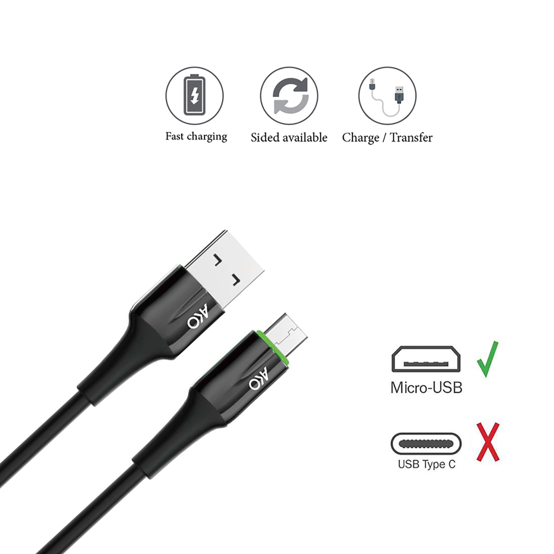کابل تبدیل USB به Micro-USB آکو مدل AC-1 — تصویر ۳