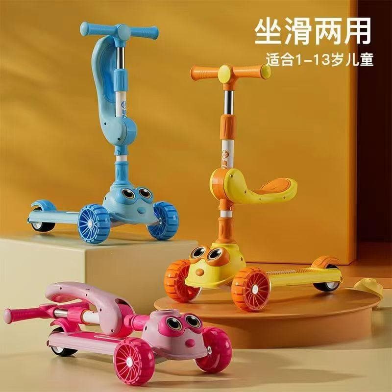 اسکوتر سه چرخ موزیکال و چراغدار و صندلی دار عروسکی مارک اسکوتر تکی