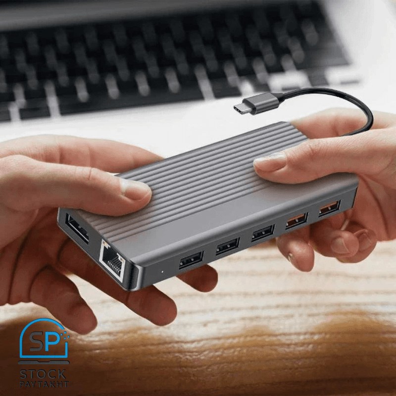 هاب ۱۲ پورت تایپ سی پاورولوجی مدل P121HBCGY | خروجی دوگانه HDMI و توان 100W