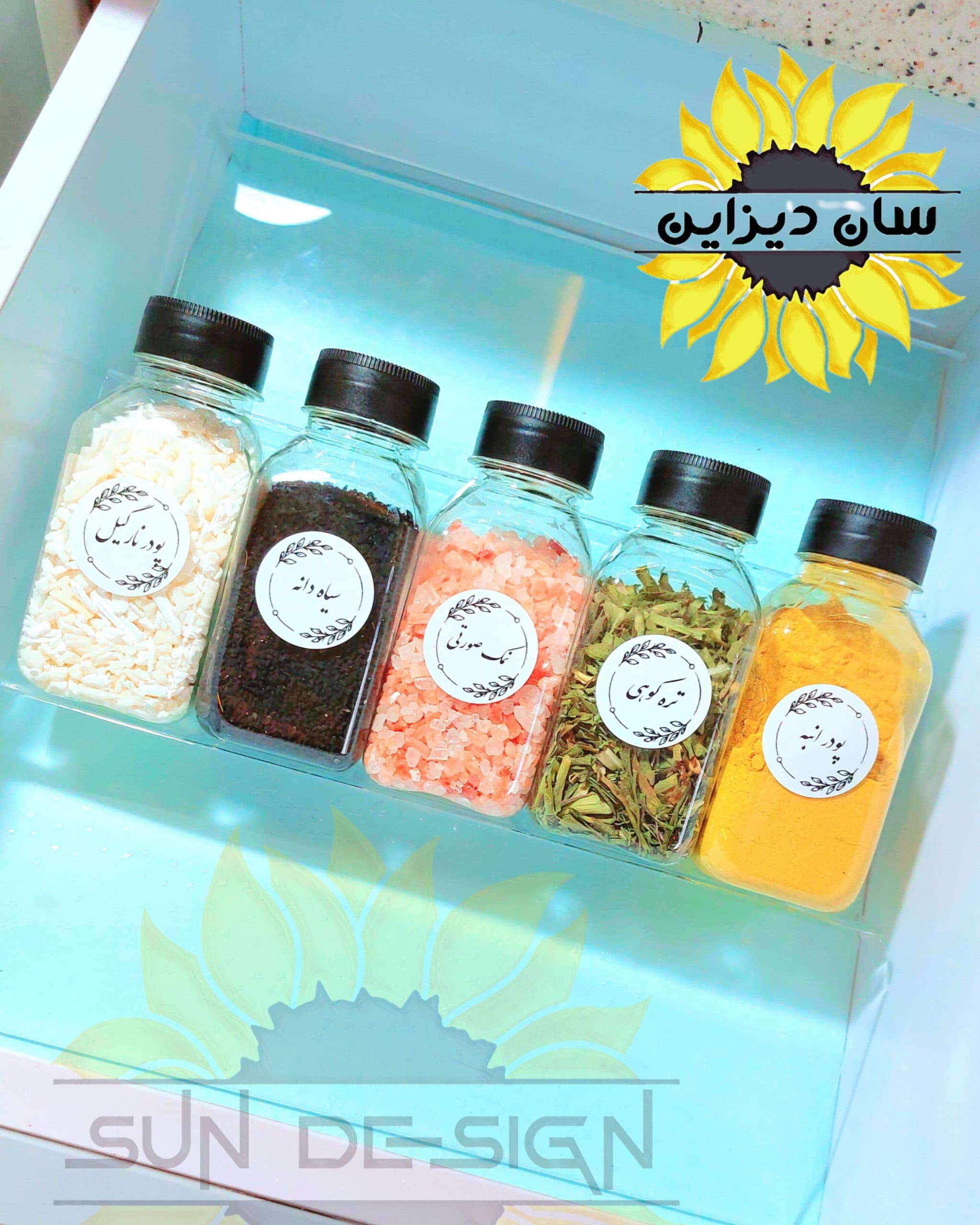 پک جا ادویه ای کشویی مدل ضد ضربه (قوطی پلاستیکی + استند کشو)
