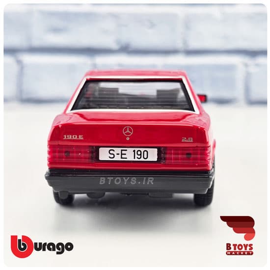 ماکت مرسدس بنز 190 ای قرمز بوراگو(Mercedes Brnz 190 e Burago) مقیاس:1/24 — تصویر ۳