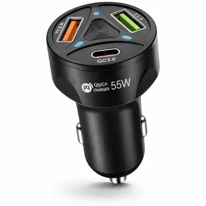 شارژر فندکی فست شارژ 55 وات PD و QC3.0 سه پورت USB و Type-C مدل Quick Charger