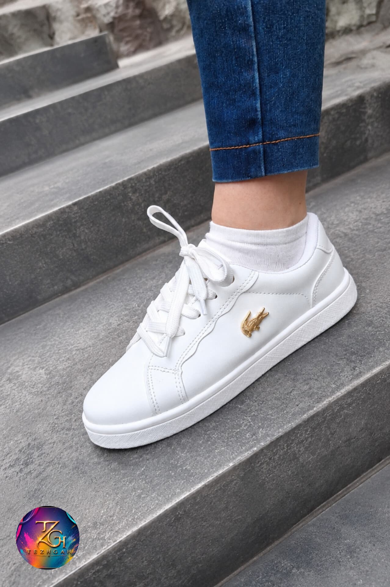 کتونی ونس لاکوست زنانه و دخترانه سفید Lacoste