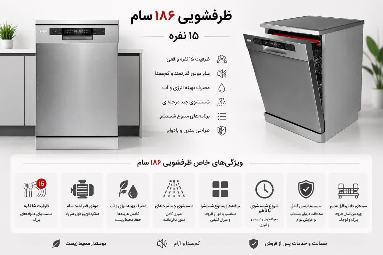 ماشین ظرفشویی SAM مدل -15نفره-DW-186