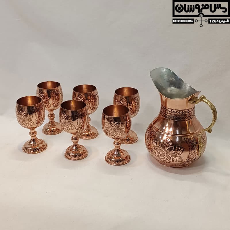 ست پارچ و جام مسی الماس تراش مدل پاواینا — تصویر ۳