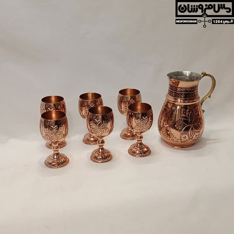 ست پارچ و جام مسی الماس تراش مدل برگوچ — تصویر ۴