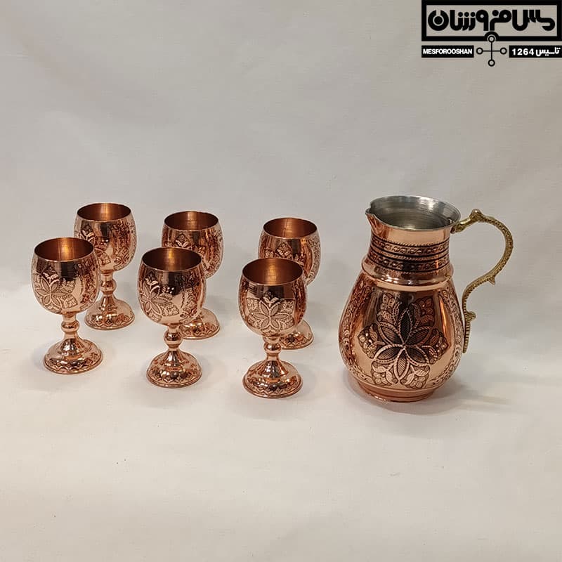 ست پارچ و جام مسی الماس تراش مدل برگوچ — تصویر ۶