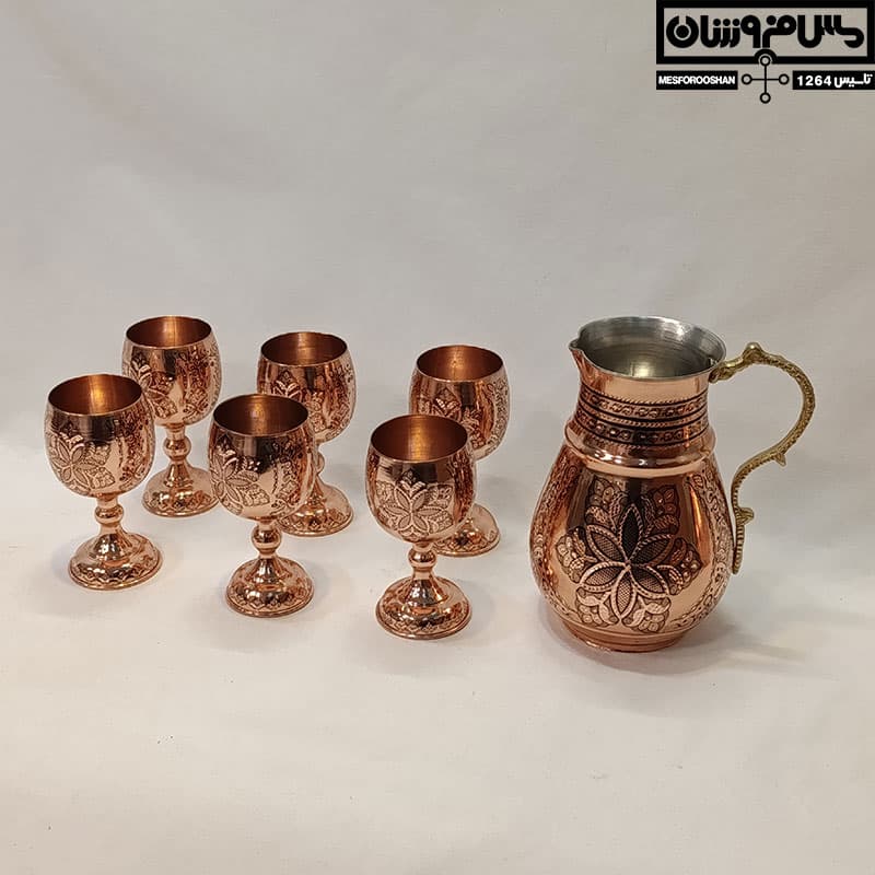 ست پارچ و جام مسی الماس تراش مدل برگوچ — تصویر ۲