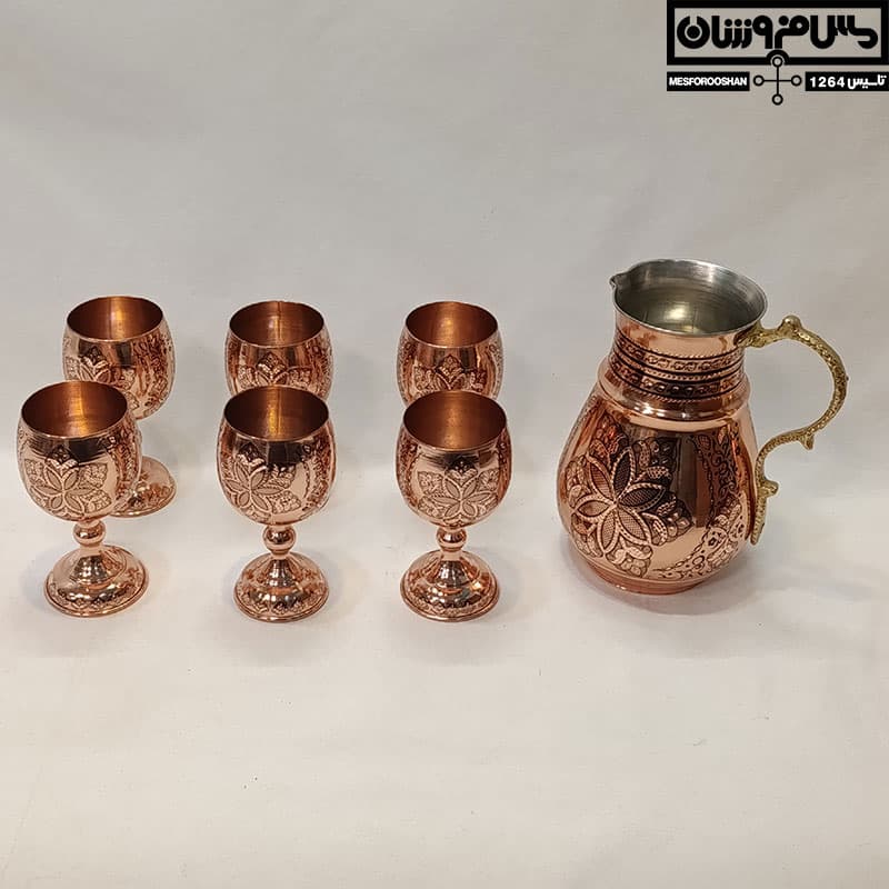 ست پارچ و جام مسی الماس تراش مدل برگوچ — تصویر ۷