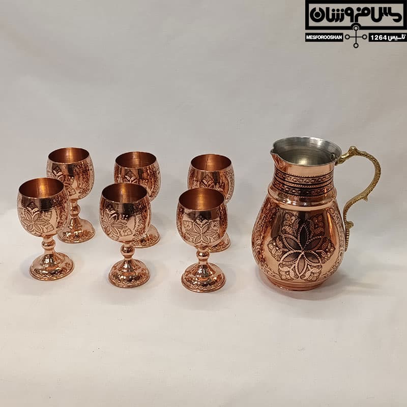 ست پارچ و جام مسی الماس تراش مدل برگوچ — تصویر ۳